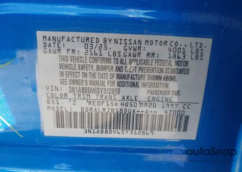 2025 Nissan Sentra Sr from USA, damaged, VIN 3N1AB8DV6SY312869